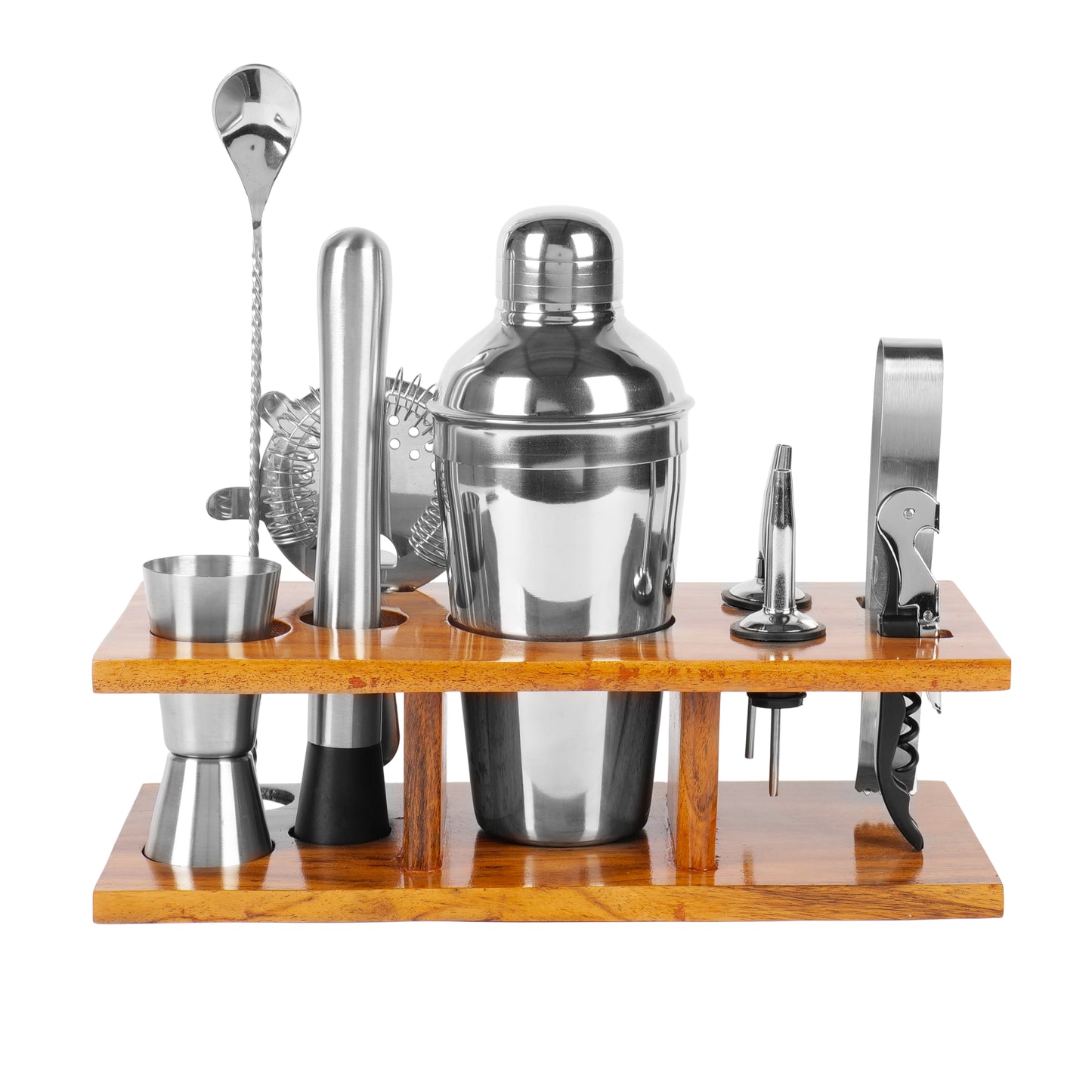 Kraftyhome Signature Bar Tools Set: Luxury Edition with Elegant Wooden Stand - T