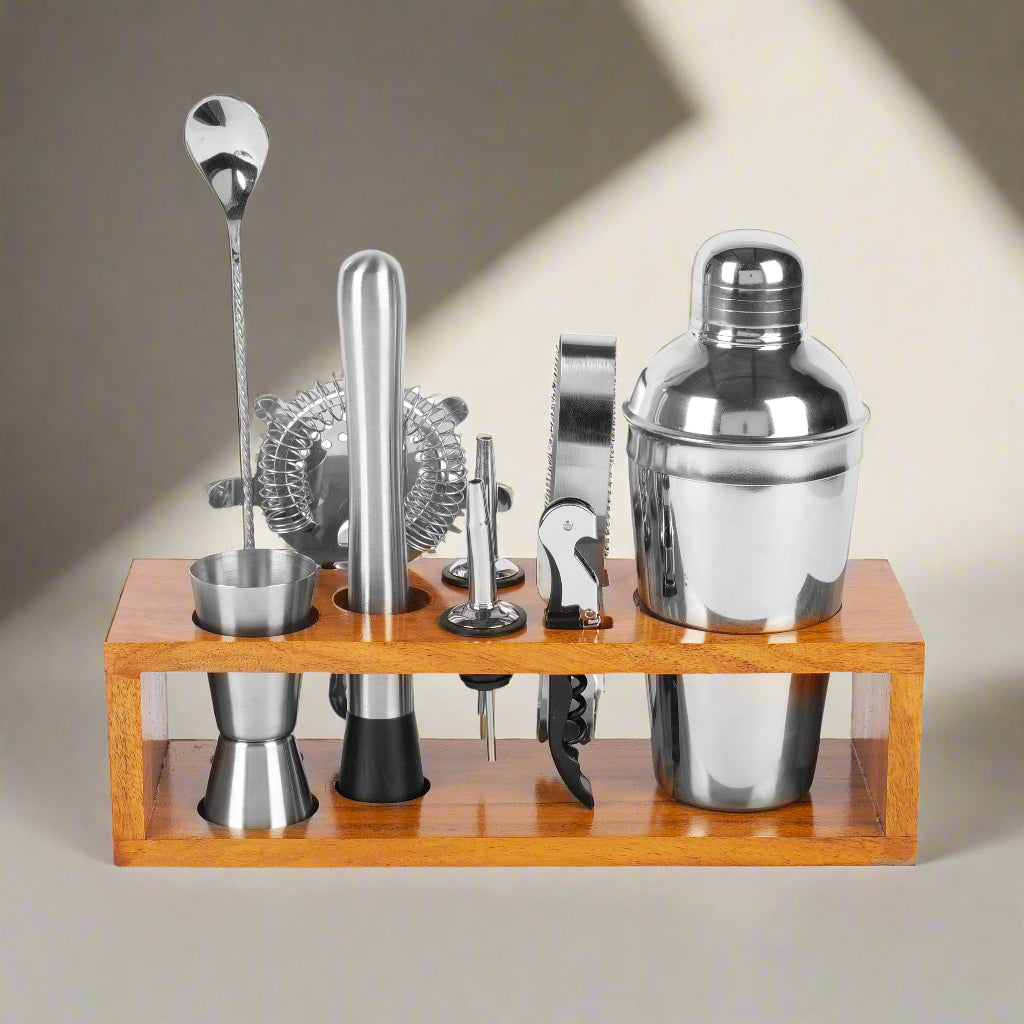 Kraftyhome Signature Bar Tools Set: Luxury Edition with Elegant Wooden Stand - D