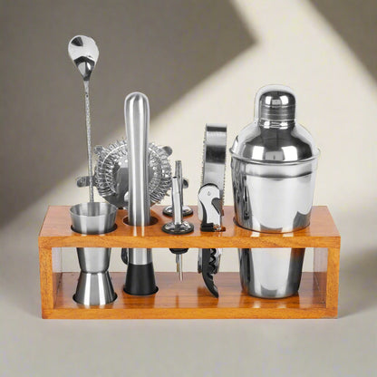 Kraftyhome Signature Bar Tools Set: Luxury Edition with Elegant Wooden Stand - D
