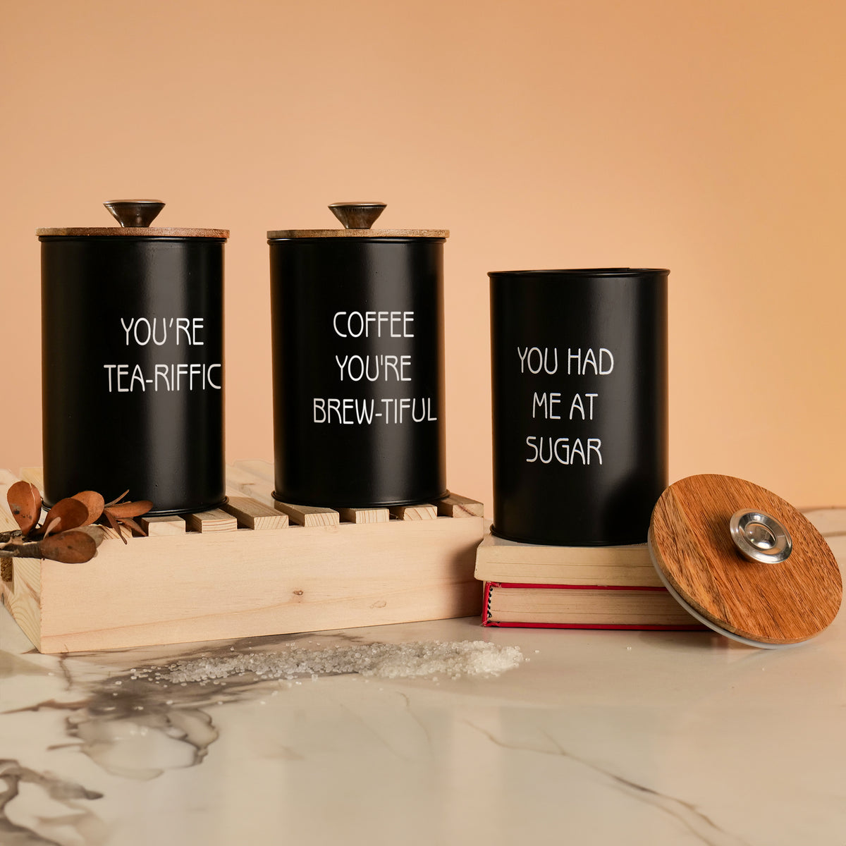 Quirky Tea Coffee Sugar Canisters - Set of 3 BL