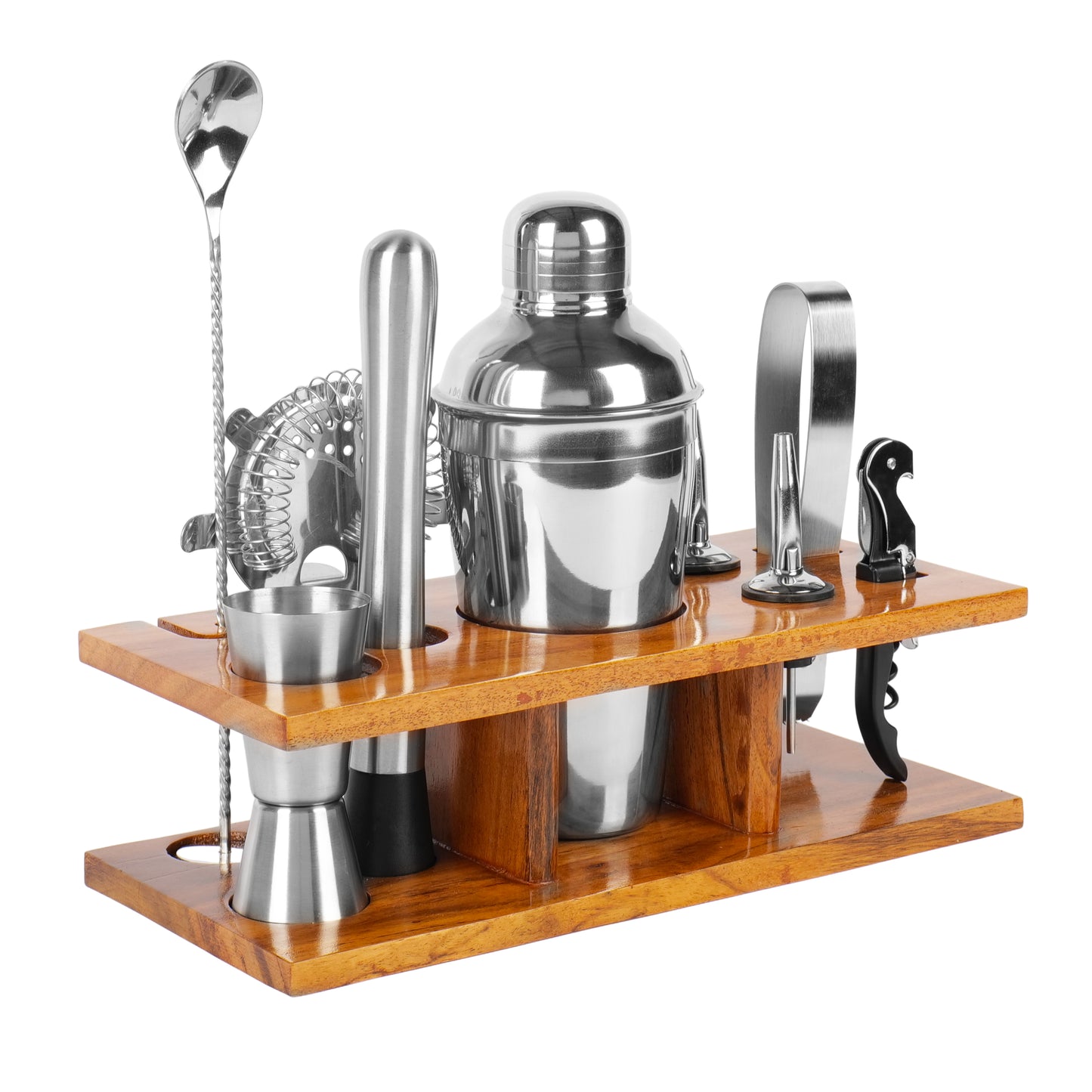 Kraftyhome Signature Bar Tools Set: Luxury Edition with Elegant Wooden Stand - T