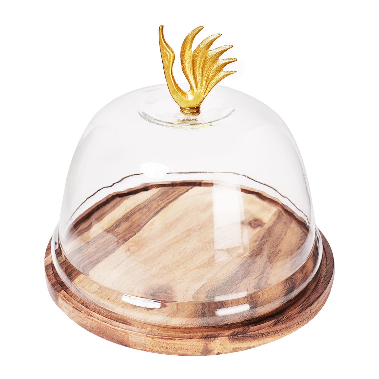 Wooden Cake Stand with Glass Dome - 8" SW