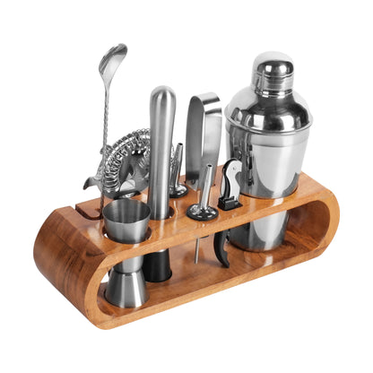 Kraftyhome Signature Bar Tools Set: Luxury Edition with Elegant Wooden Stand - C
