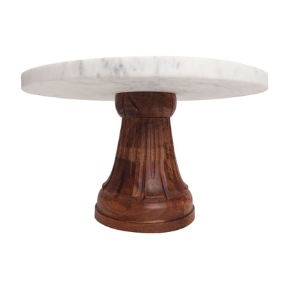 Marble and Wood Cake Stand | Cake Platter (12-inch)
