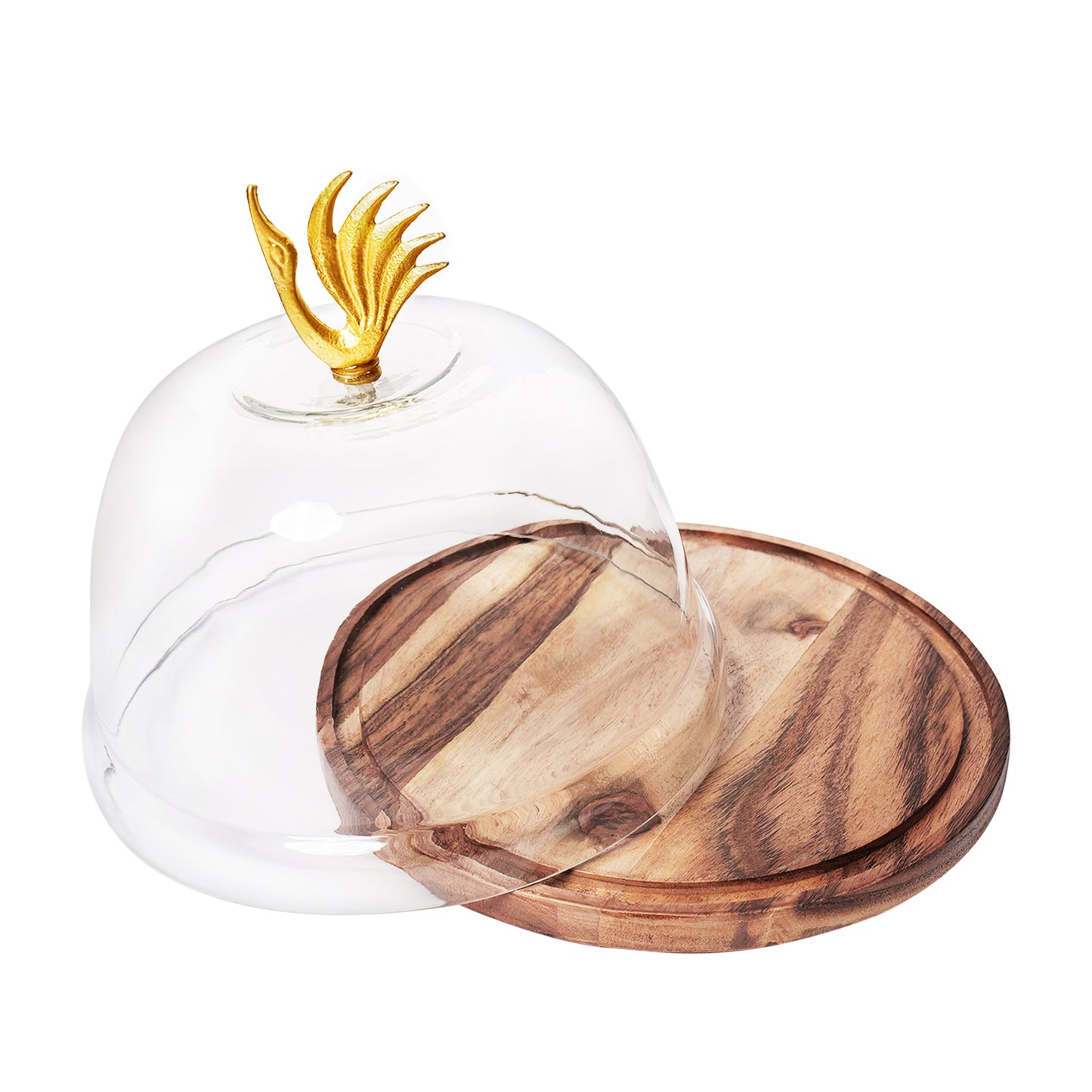 Wooden Cake Stand with Glass Dome - 8" SW