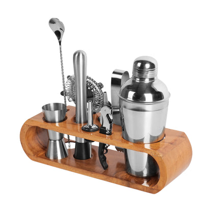 Kraftyhome Signature Bar Tools Set: Luxury Edition with Elegant Wooden Stand - C