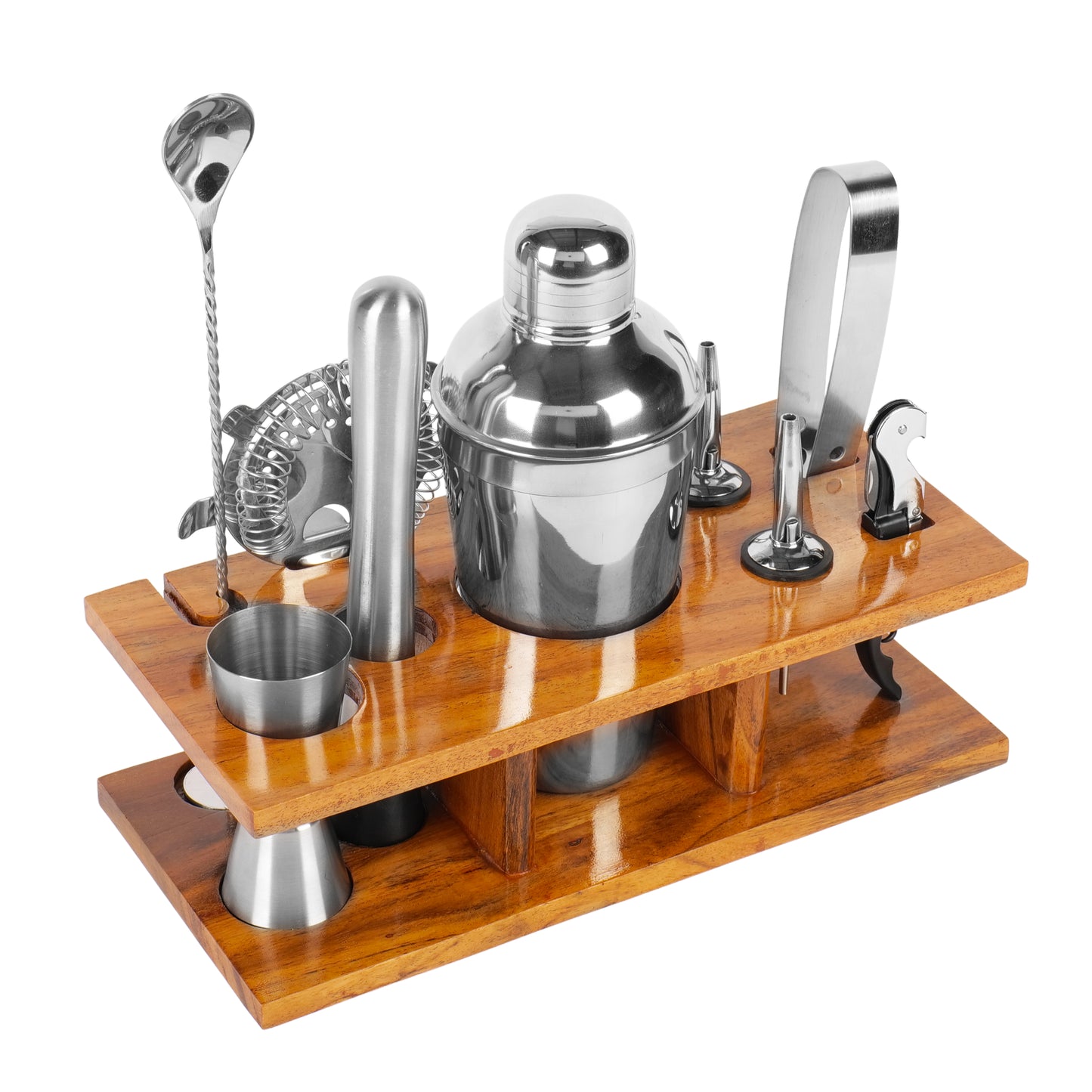 Kraftyhome Signature Bar Tools Set: Luxury Edition with Elegant Wooden Stand - T