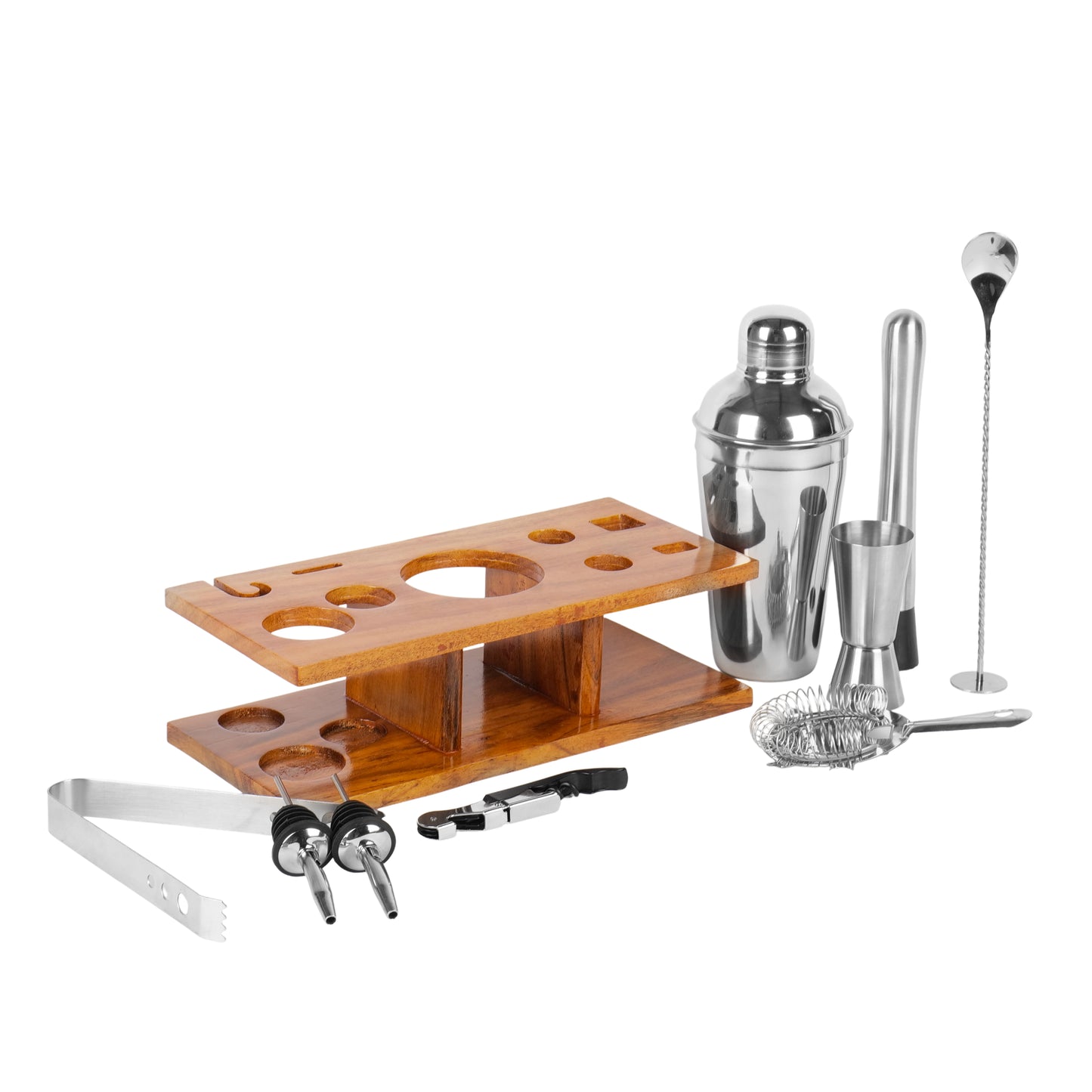 Kraftyhome Signature Bar Tools Set: Luxury Edition with Elegant Wooden Stand - T