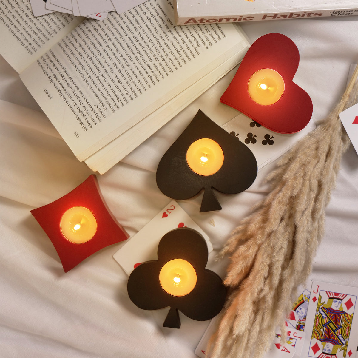 Card Theme Wooden Tealights - Set of 4
