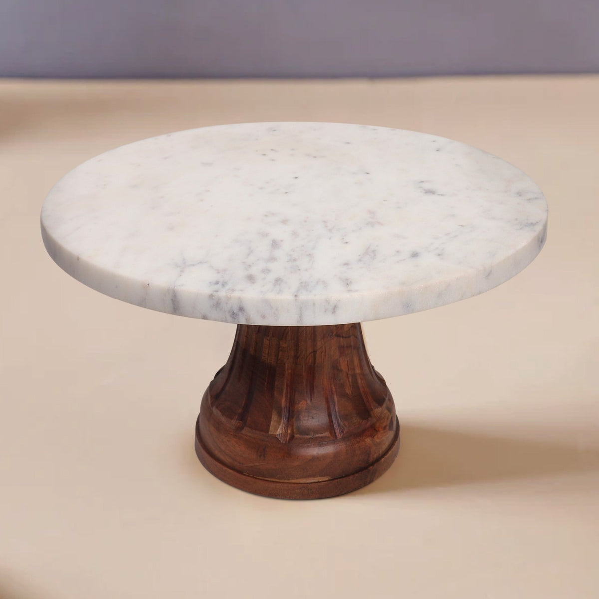 Marble and Wood Cake Stand | Cake Platter (12-inch)