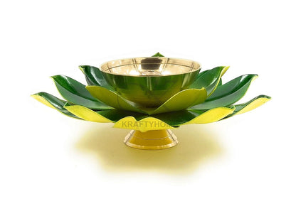 Brass Lotus Kuber Diya Puja Oil Lamp Deepak With Enamel For Home -GR