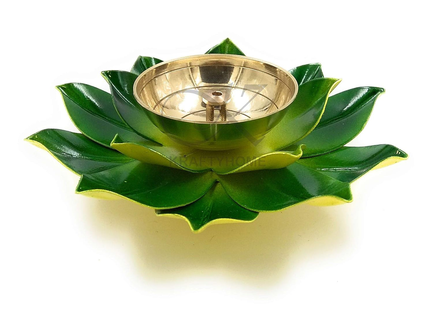 Brass Lotus Kuber Diya Puja Oil Lamp Deepak With Enamel For Home -GR
