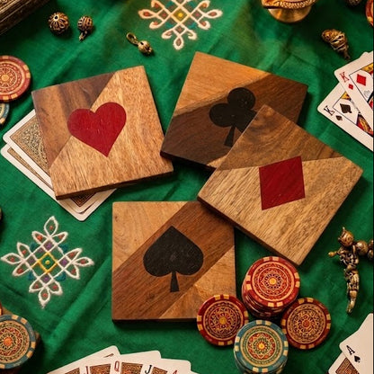 Wooden Coasters Set of 4 | Playing Card Suit Design -PR -ST