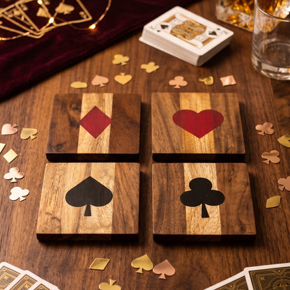 Wooden Coasters Set of 4 | Playing Card Suit Design -PR -V