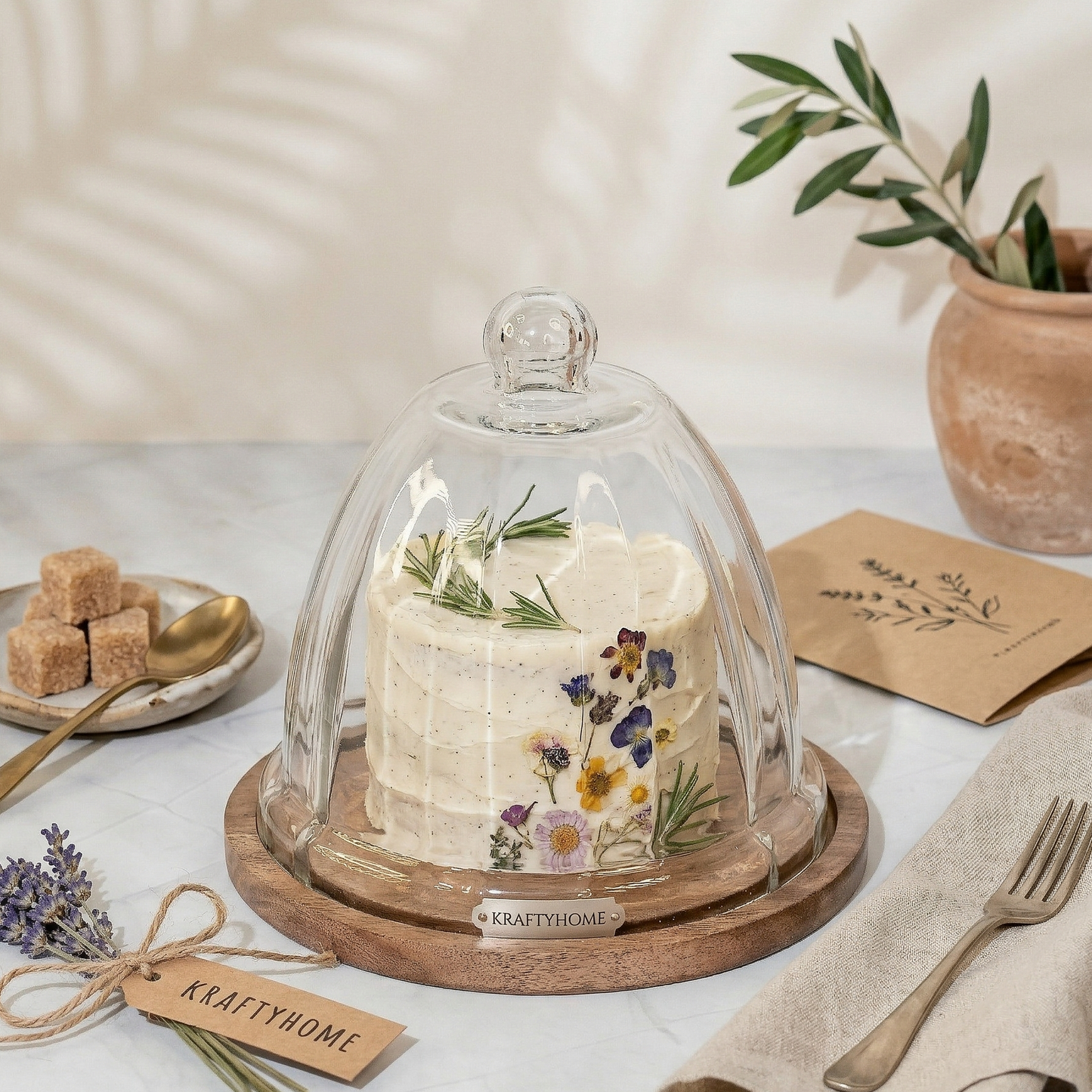 Rustic Cake Dome on Wooden base - 7.25 inch