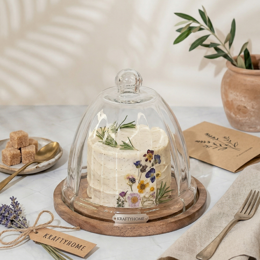 Rustic Cake Dome on Wooden base - 7.25 inch