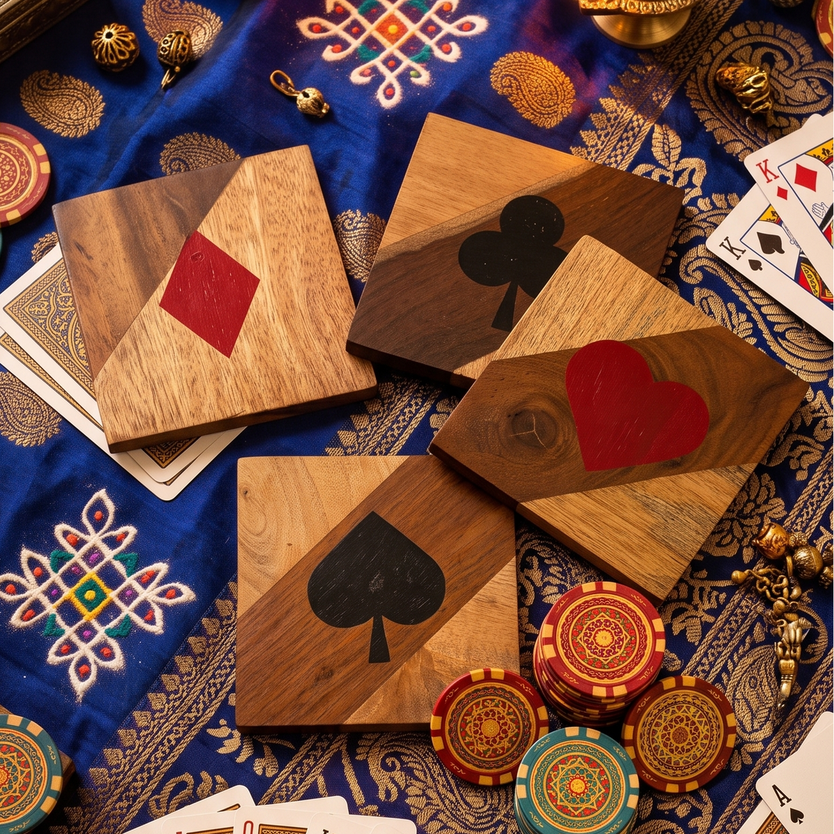 Wooden Coasters Set of 4 | Playing Card Suit Design -PR -ST