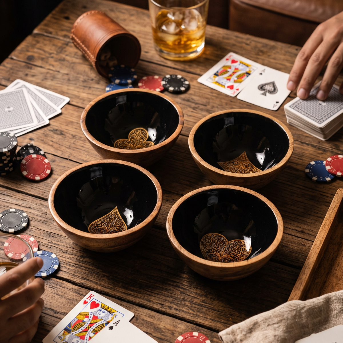 Boot Bowl, Poker bowl, Wooden Bowl - 6x3.5 inch (Set of 4)