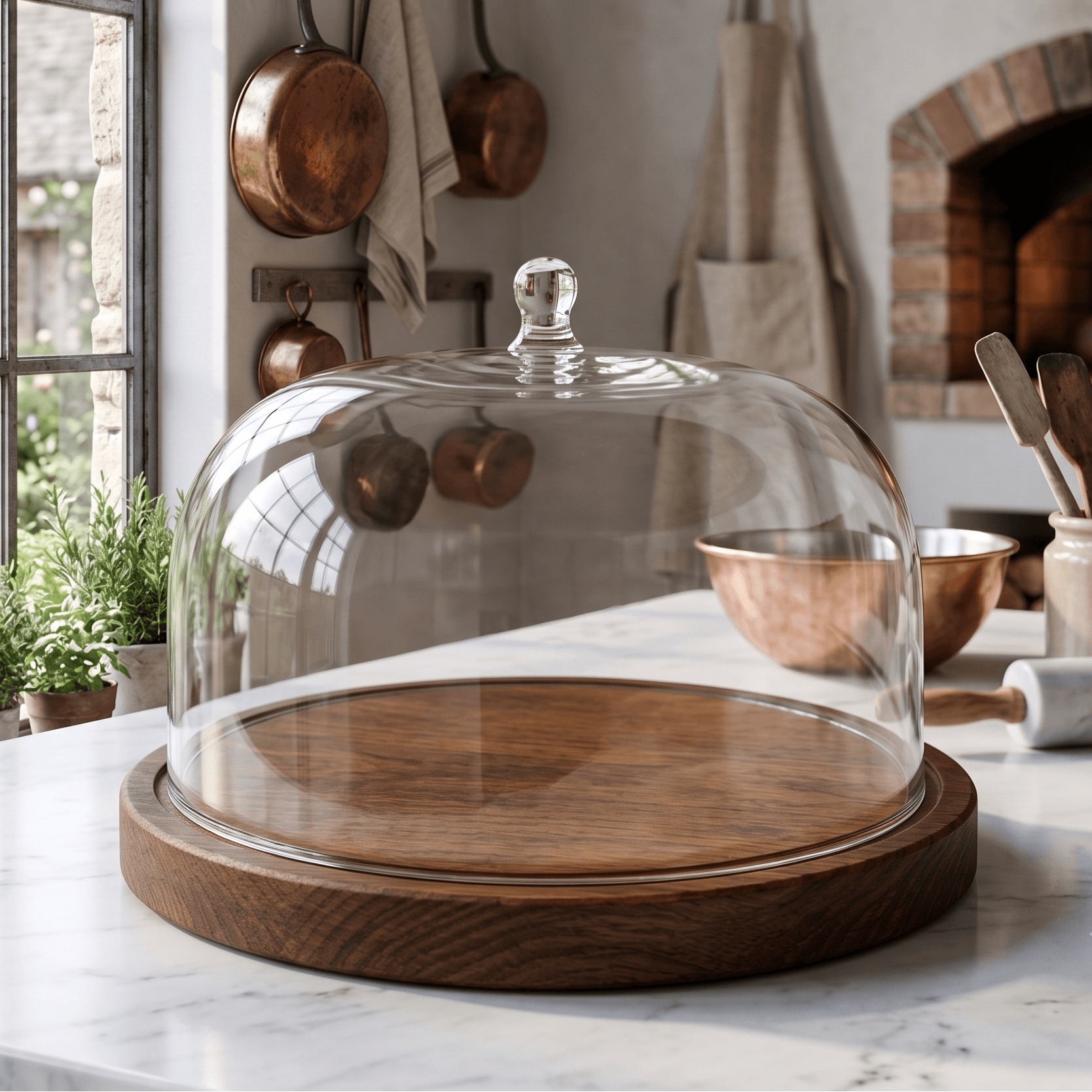 large cake dome with wooden base 