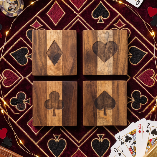 Wooden Coasters Set of 4 | Playing Card Suit Design -ETCH-V