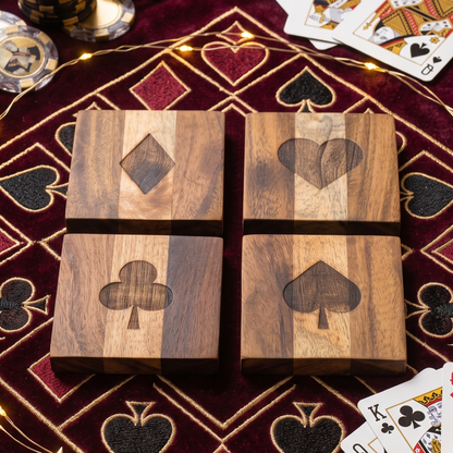 Wooden Coasters Set of 4 | Playing Card Suit Design -ETCH-V