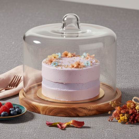 Rustic Wood Cake Stand with Cloche - 10 inch