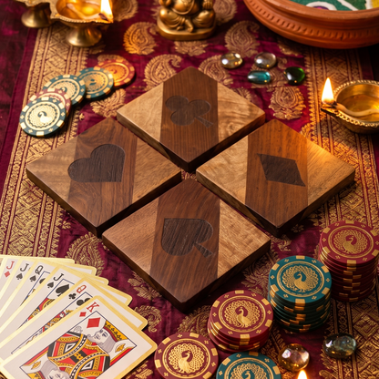 Wooden Coasters Set of 4 | Playing Card Suit Design -ETCH-S