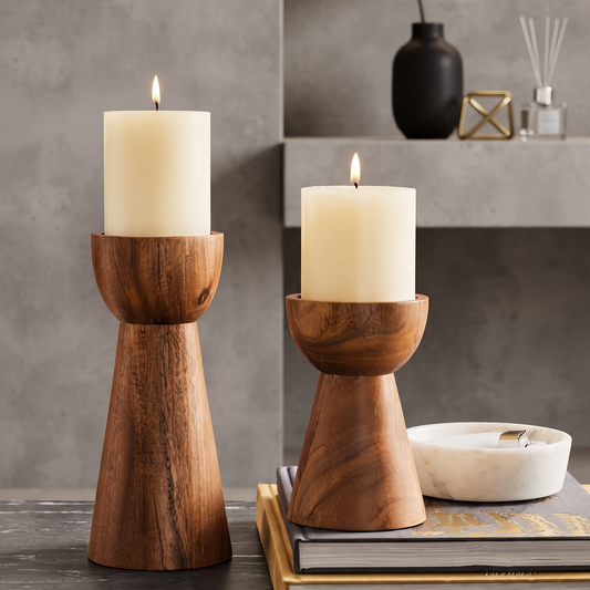 Wooden Candle Holder - Set of 2 (W)