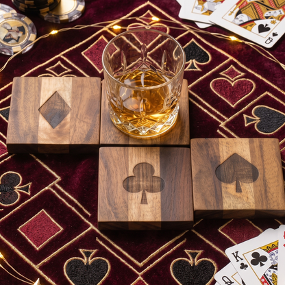 Wooden Coasters Set of 4 | Playing Card Suit Design -ETCH-V
