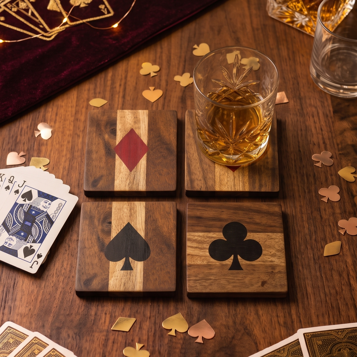 Wooden Coasters Set of 4 | Playing Card Suit Design -PR -V