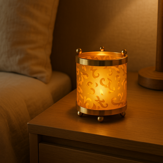 "Ethereal Glow" Painted Glass and Iron Tealight Holder - CY