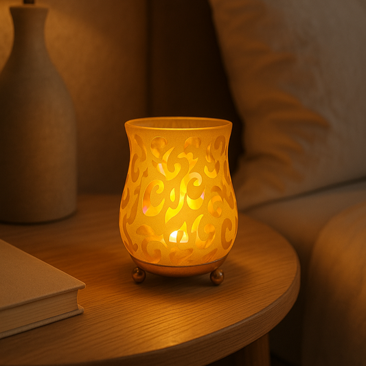 "Ethereal Glow" Painted Glass and Iron Tealight Holder - LM