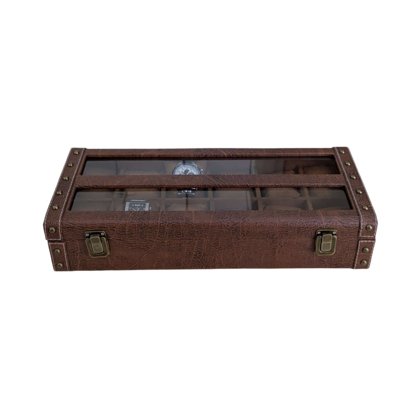 Brown Vegan Leather Watch Organizer (12 slots) -BTT