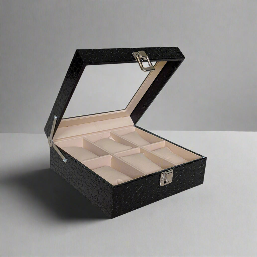 Croc Black Vegan Leather Watch Organizer (6 slots)