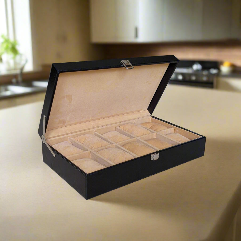 Vegan Leather Black Watch Organizer (10 slots) - BLP
