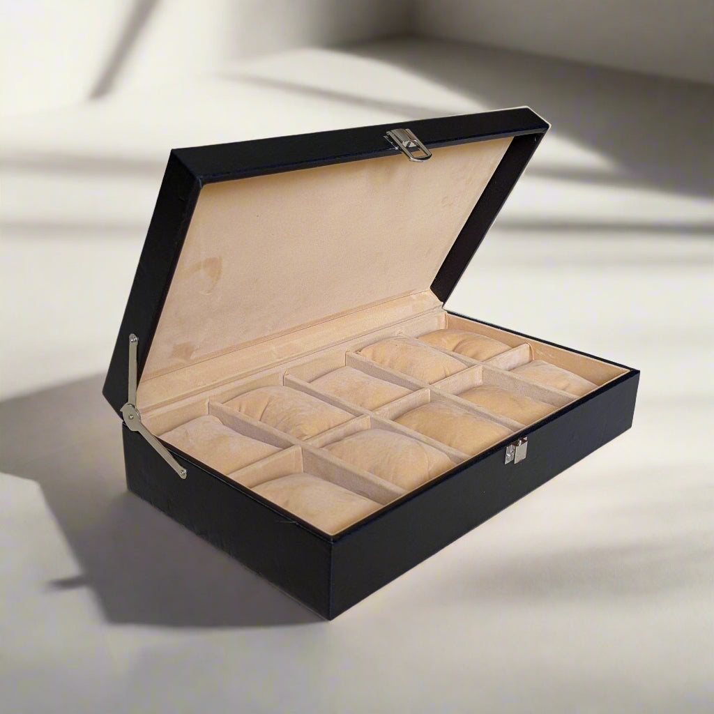Vegan Leather Black Watch Organizer (10 slots) - BLP