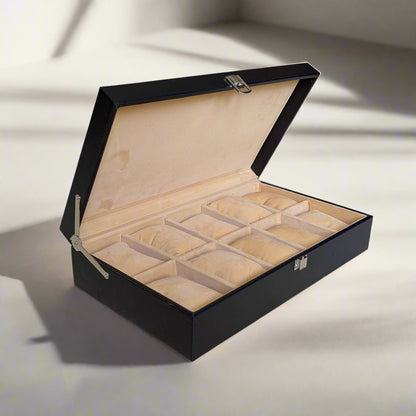 Vegan Leather Black Watch Organizer (10 slots) - BLP