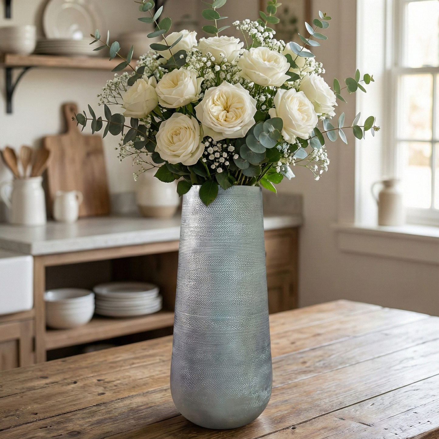 The "Silversmith" Vase – Hand-Finished Textured Aluminium Vessel for Fresh or Dried Florals