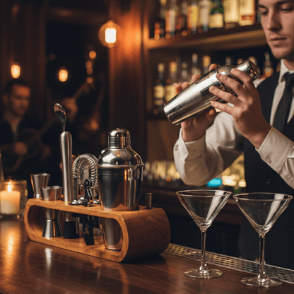Luxury Bar Tools Set with Elegant Wooden Stand- C