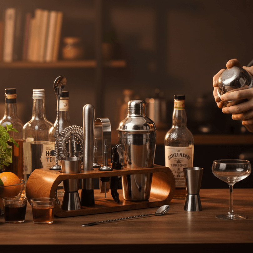 Luxury Bar Tools Set with Elegant Wooden Stand- C