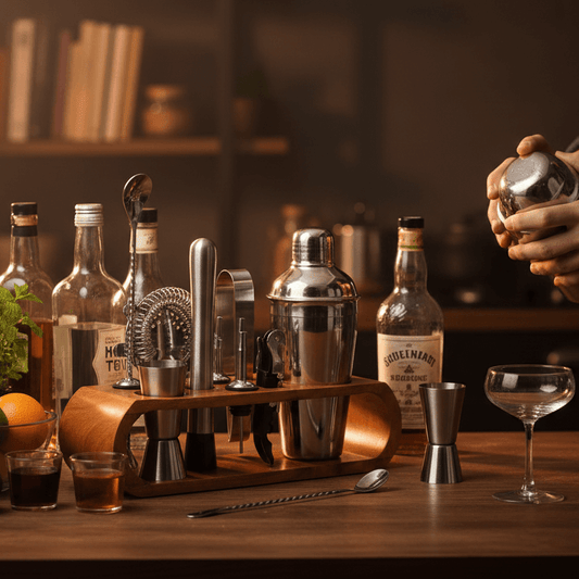 Luxury Bar Tools Set with Elegant Wooden Stand- C