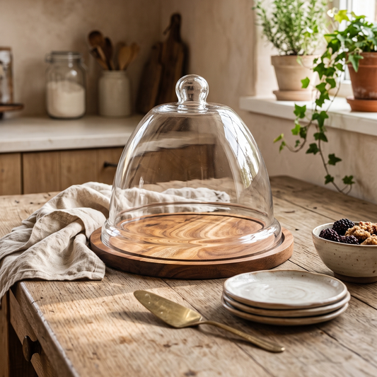Rustic Cake Dome on Wooden base - 7.25 inch