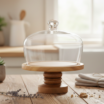 Rustic Cake Pedestal with Glass Cloche - 7 inch