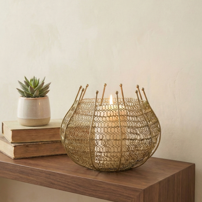 Stylish Gold Candle Holder, Round -FUSION