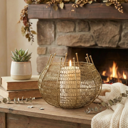 Stylish Gold Candle Holder, Round -FUSION