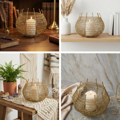 Stylish Gold Candle Holder, Round -FUSION