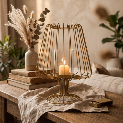 Golden Candle Holder for Home Decor with Glass