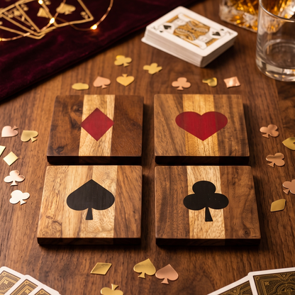 Wooden Coasters Set of 4 | Playing Card Suit Design -PR -V