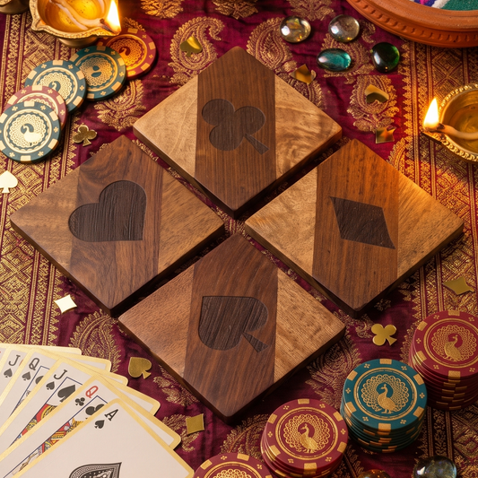Wooden Coasters Set of 4 | Playing Card Suit Design -ETCH-S
