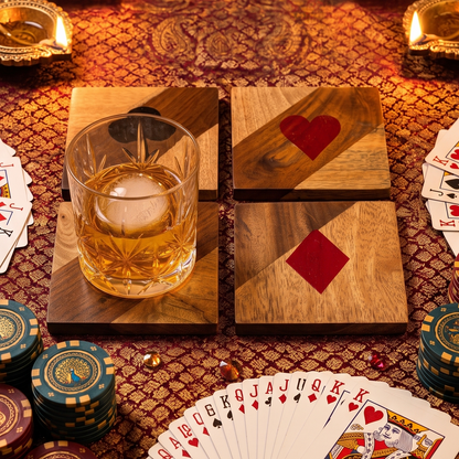 Wooden Coasters Set of 4 | Playing Card Suit Design -PR -ST